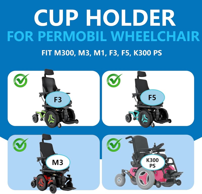 PoolTechX Cup Holder for Permobil Power Wheelchair, 3-in-1 Cup Holder for Permobil Wheelchair with Uni-Track Armrest, Fit M300, M3, M1, F3, F5, K300 Ps - Image 2